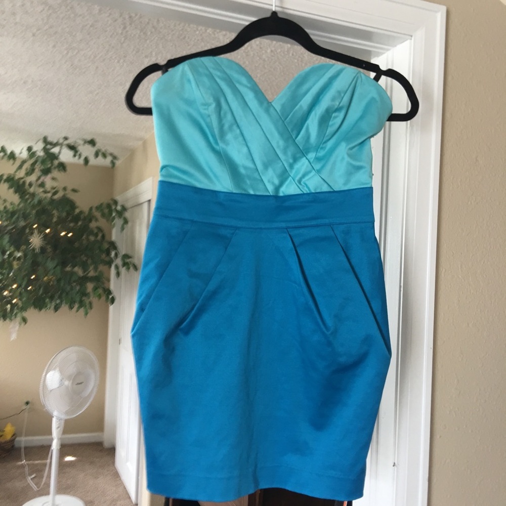 Teal and Blue Strapless Dress